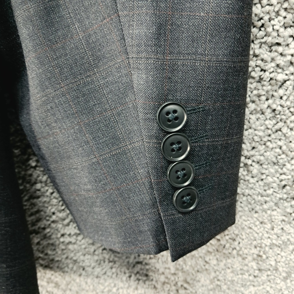 JD Christopher Mens 42R Grey Windowpane Plaid 100% Wool 2-Button Blazer Jacket - Picture 8 of 13